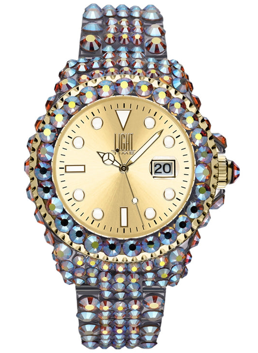 LIGHT TIME Mod. MEDITERRANEO - Full Strass / Gold L602O Date Armbanduhr 39 mm Gold
