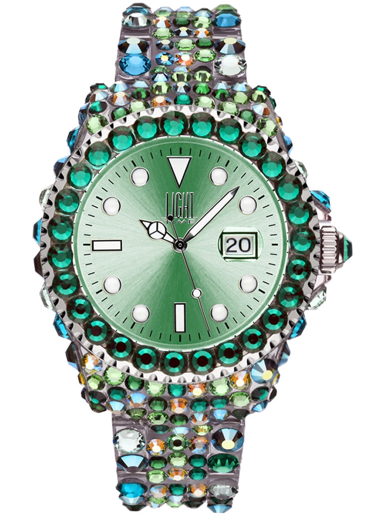 LIGHT TIME MEDITERRANEO Full Strass Green L602M Damenquarzuhr 39 mm – Produktansicht