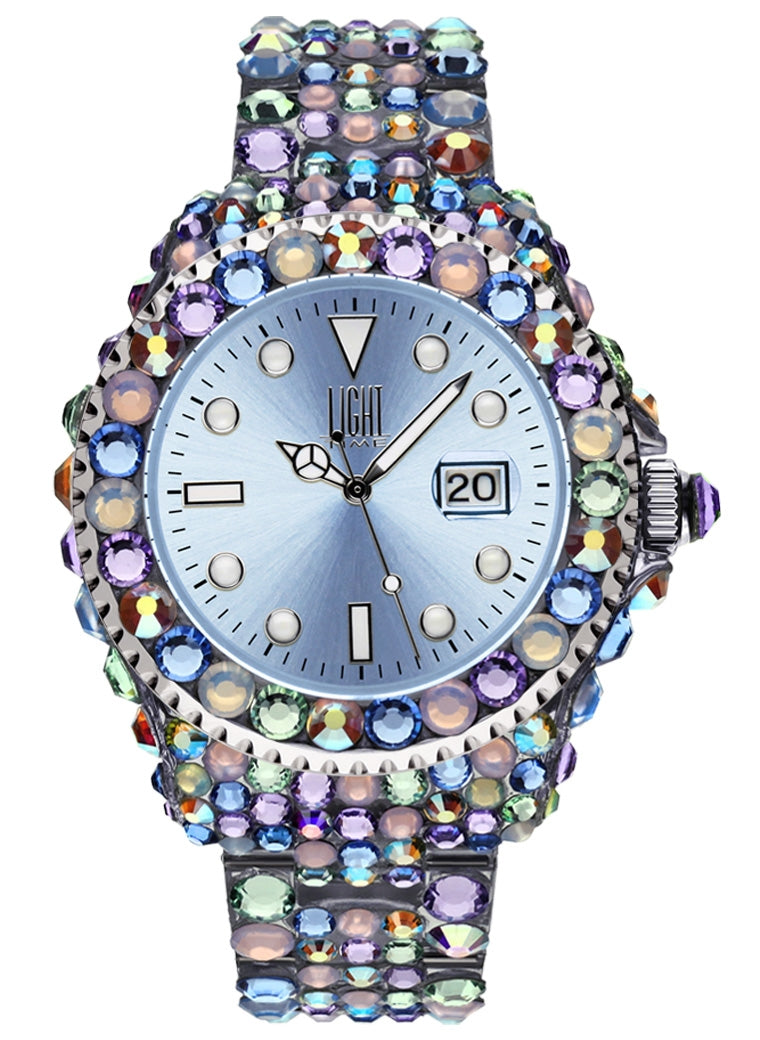LIGHT TIME Mod. MEDITERRANEO Full Strass Light Blue L602H Damen Armbanduhr – Produktansicht