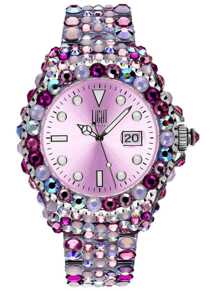 LIGHT TIME Mod. MEDITERRANEO Full Strass Pink L602F Damen Quarzuhr 39 mm Rosa – Produktansicht