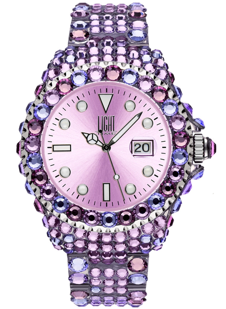 LIGHT TIME Mod. MEDITERRANEO Full Strass Pink Damenquarzuhr 39 mm – Produktansicht