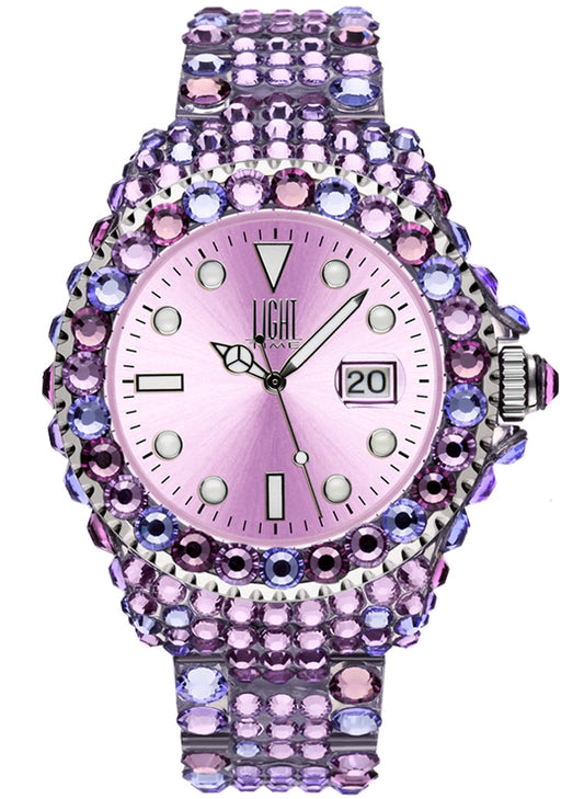 LIGHT TIME Mod. MEDITERRANEO - Full Strass / Pink L602G Date Armbanduhr 39 mm Rosa