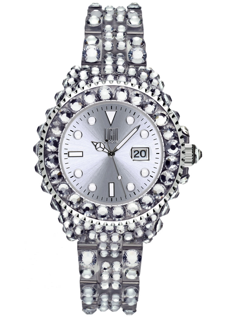 LIGHT TIME Damenquarzuhr Mod. MEDITERRANEO Full Strass Silber 35 mm mit Datum – Produktansicht