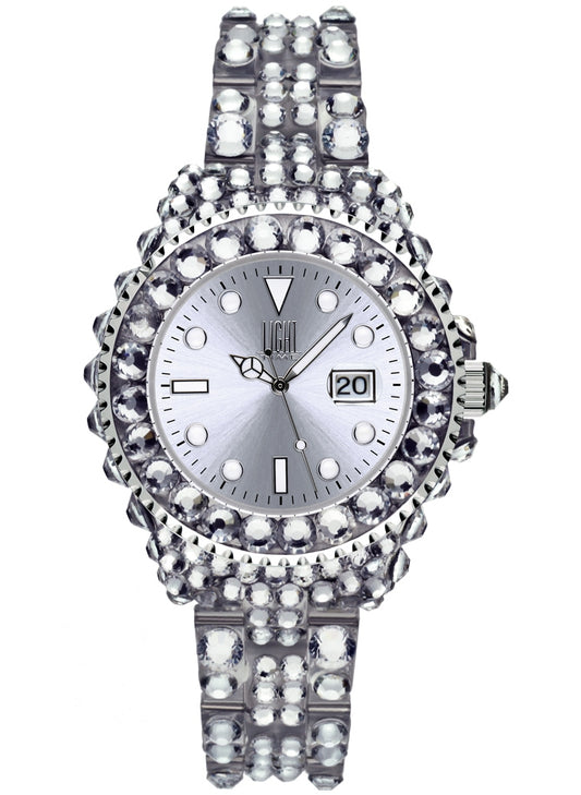 LIGHT TIME Mod. MEDITERRANEO - Full Strass / Silver L603A Date Armbanduhr 35 mm Silber