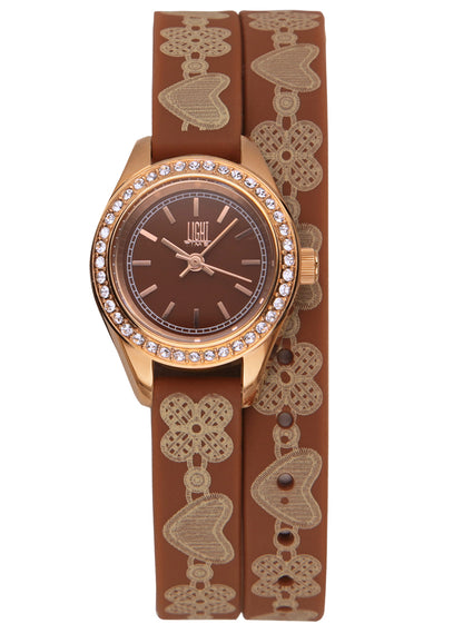 LIGHT TIME ROCOCO Brown Strass L163E Damen Quarzuhr 23 mm Braun Edelstahl – Produktansicht