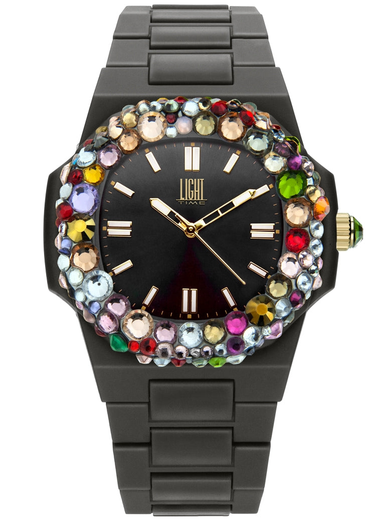 LIGHT TIME VELVET NAUTILUS Black Rainbow Strass Quarzuhr Damen 42 mm Schwarz – Produktansicht