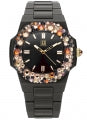 LIGHT TIME VELVET NAUTILUS Black Rainbow Strass Damenquarzuhr 42 mm schwarz – Detailansicht