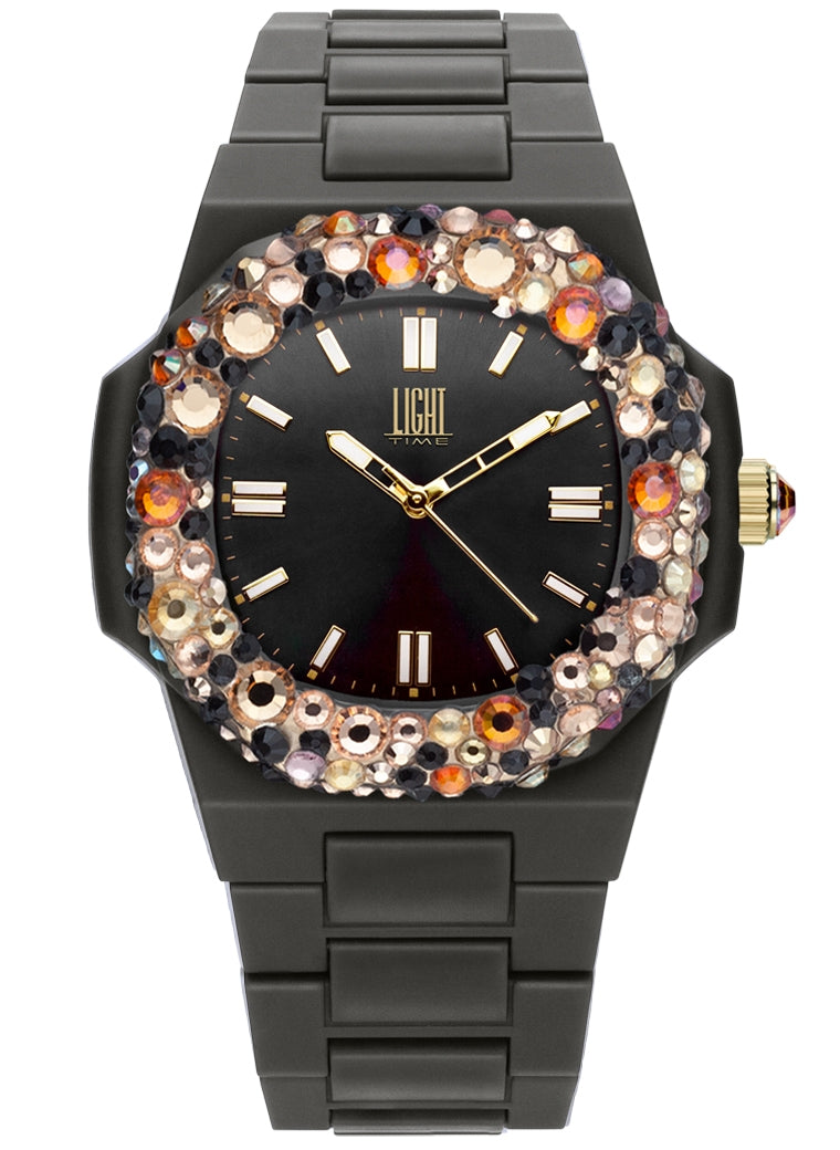 LIGHT TIME VELVET NAUTILUS Black Rainbow Strass Damenquarzuhr 42 mm schwarz – Produktansicht