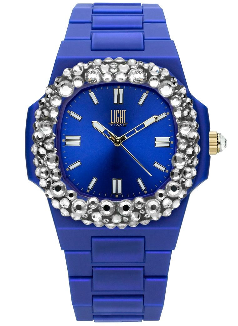 LIGHT TIME VELVET NAUTILUS Blue Clear Strass Damen-Quarzuhr 42 mm blau – Produktansicht