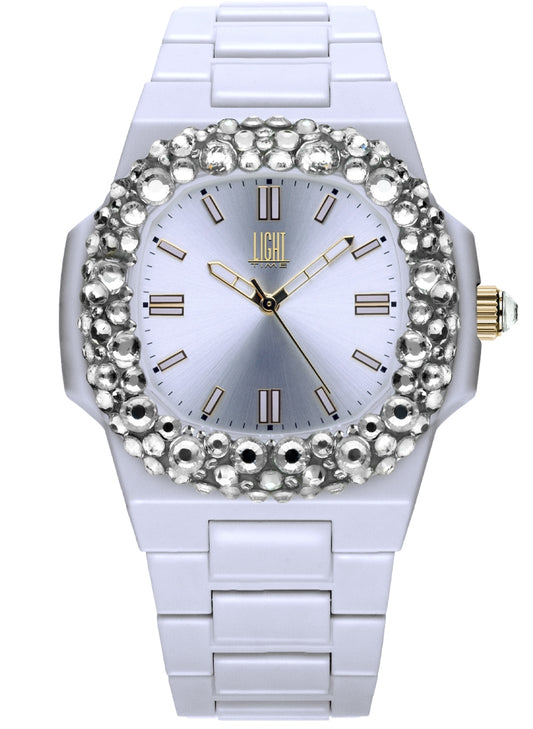 LIGHT TIME VELVET NAUTILUS - White Clear Strass L512-BI-1 Only Time Armbanduhr 42 mm Weiss