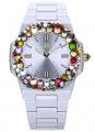 LIGHT TIME VELVET NAUTILUS White Rainbow Strass Damen-Quarzuhr 42 mm Weiss – Detailansicht
