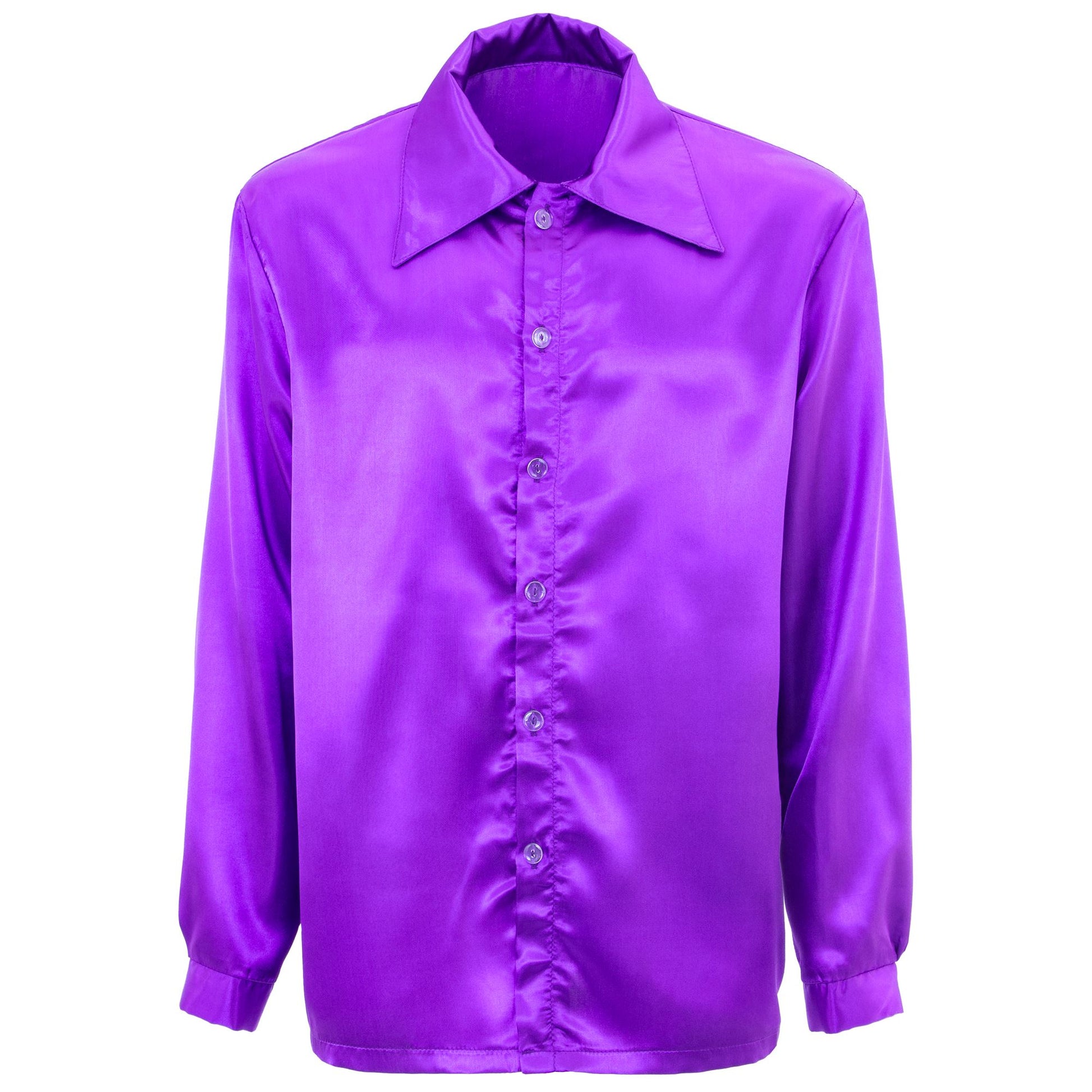 "LILA DISCOHEMD 70er JAHRE" aus Satin – Detailansicht