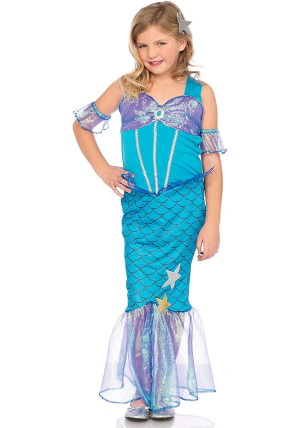 Fasnacht24 Meerjungfrauen Kleid mit Seestern für Mädchen Blau