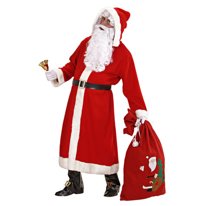 "LUXUS WEIHNACHTSMANN AUS DER ALTEN ZEIT" (Mantel mit Kapuze, Gürtel,Stiefelüberzieher mit Schnallen, Perücke, Bart mit Schnurrbart, Augenbrauen) – Detailansicht