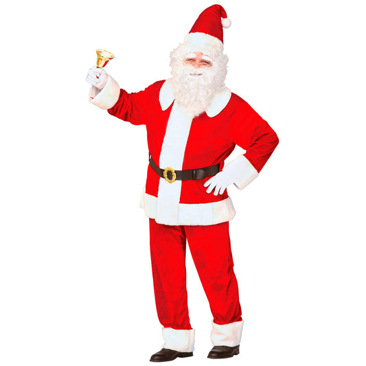 "LUXUS WEIHNACHTSMANN" aus Samt (Kasack, Hose und Hut mit Plüschrand,Gürtel mit Schnalle) – Vorderansicht