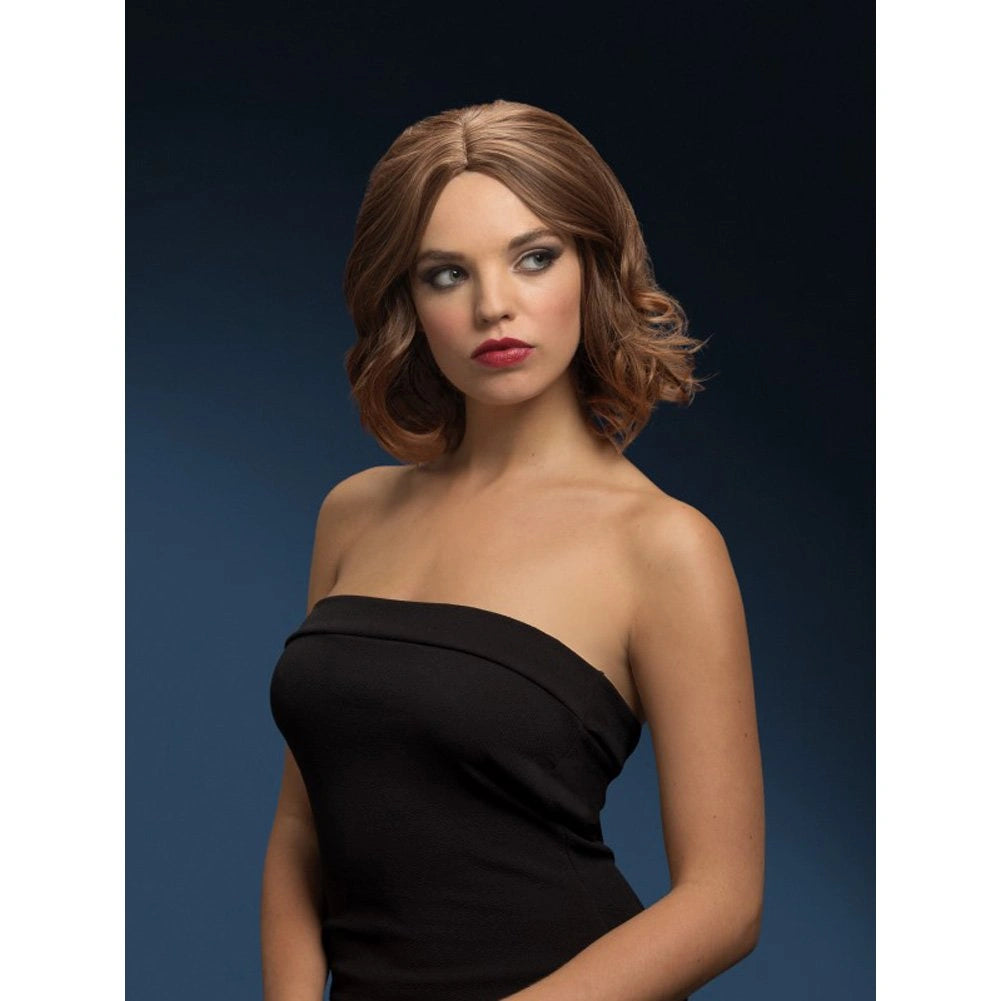 Smiffys Olivia Damen Bob Perücke – Hitzebeständig Hellbraun 33 cm