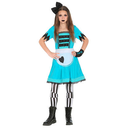 "MÄDCHEN AUS DEM WUNDERLAND" (Kleid, Leggings, fingerlose Handschuhe, Haarschleife) – Vorderansicht