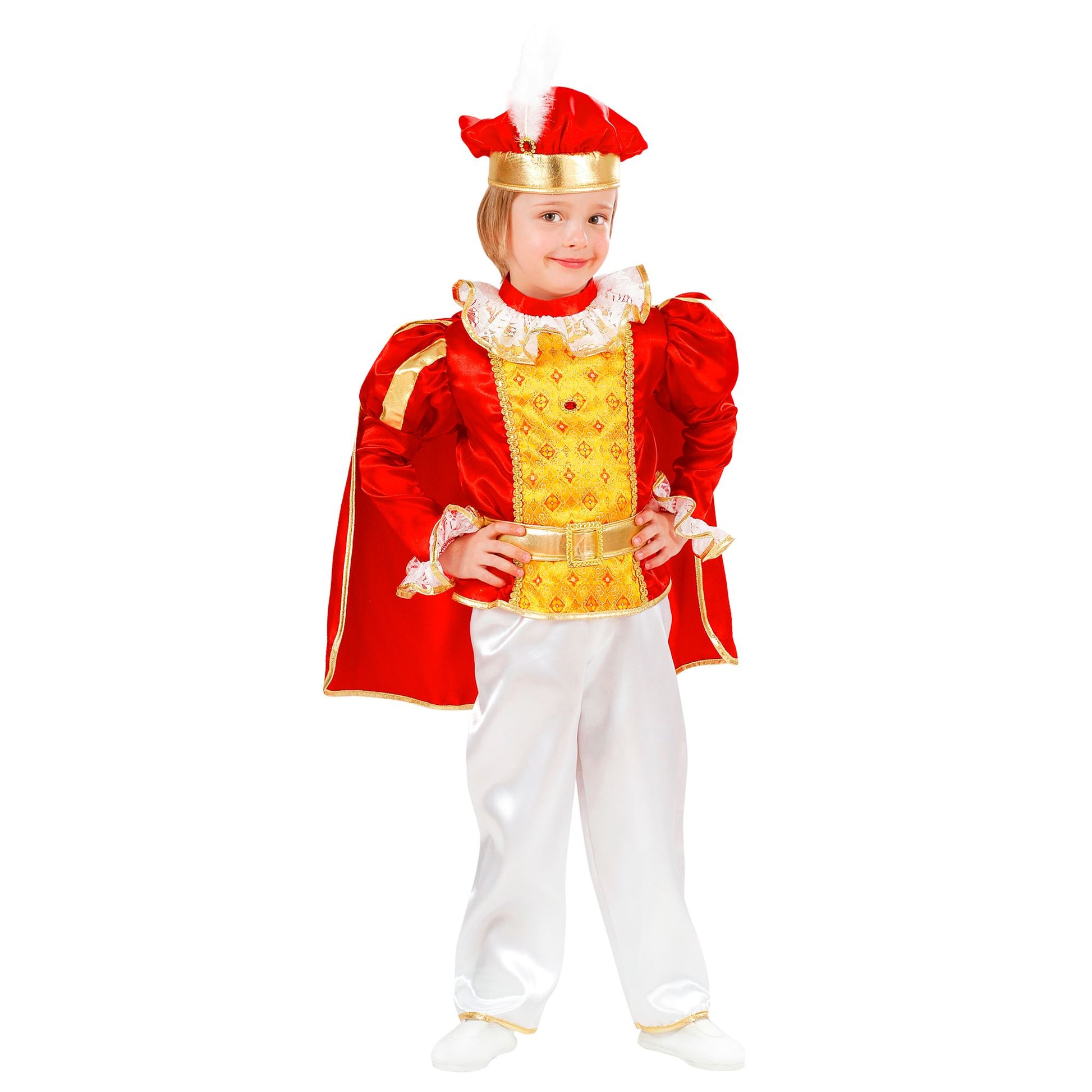 "MÄRCHENPRINZ" (Oberteil mit Umhang, Hose, Gürtel, Hut) – Vorderansicht