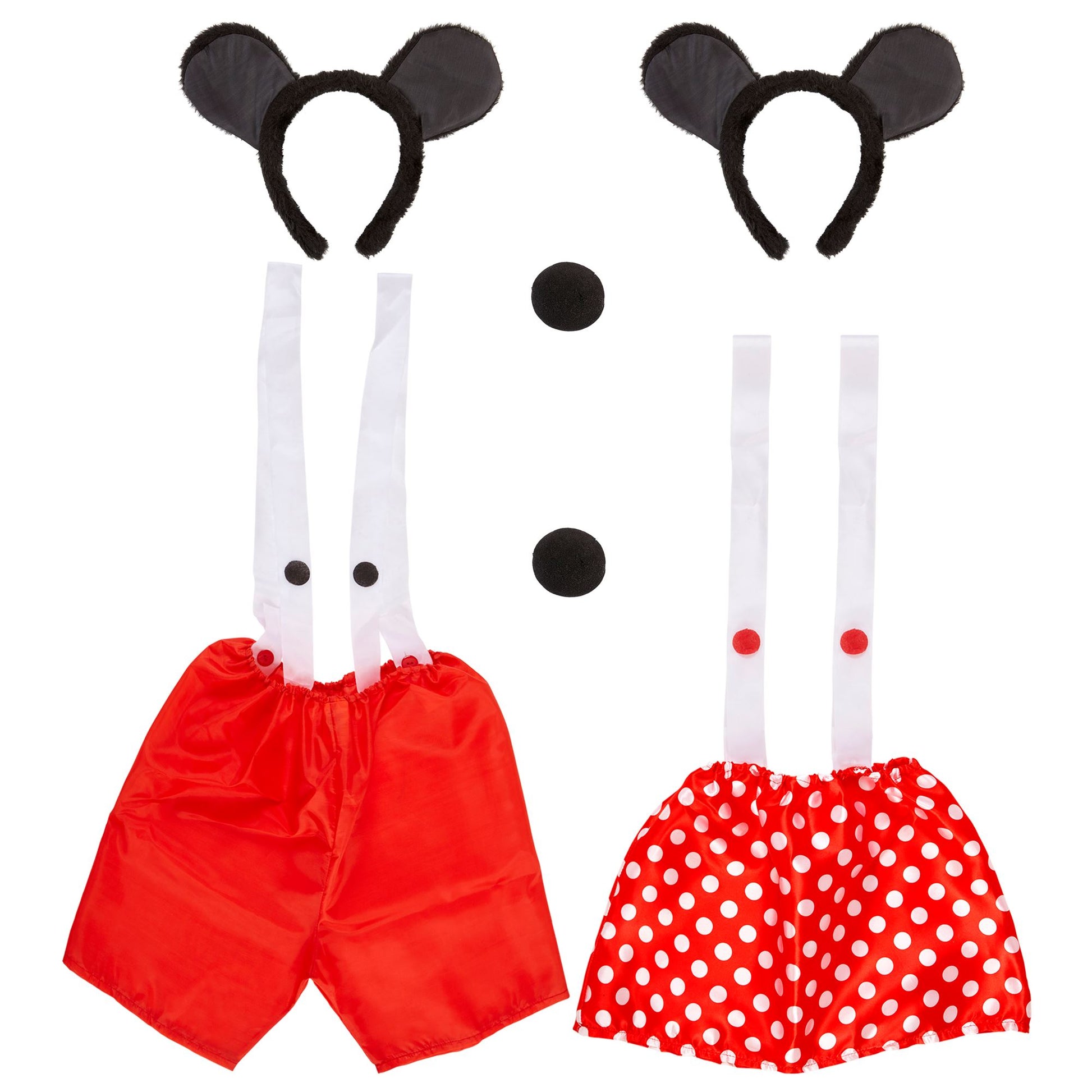 "MÄUSCHEN" Dress- Up- Set (Ohren, Nase, Rock oder kurze Hose) sort. 3 weiblich, 3 männlich – Vorderansicht