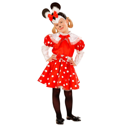 "MÄUSCHEN" (Kleid mit angenähtem Gürtel, Kopfbedeckung) – Vorderansicht