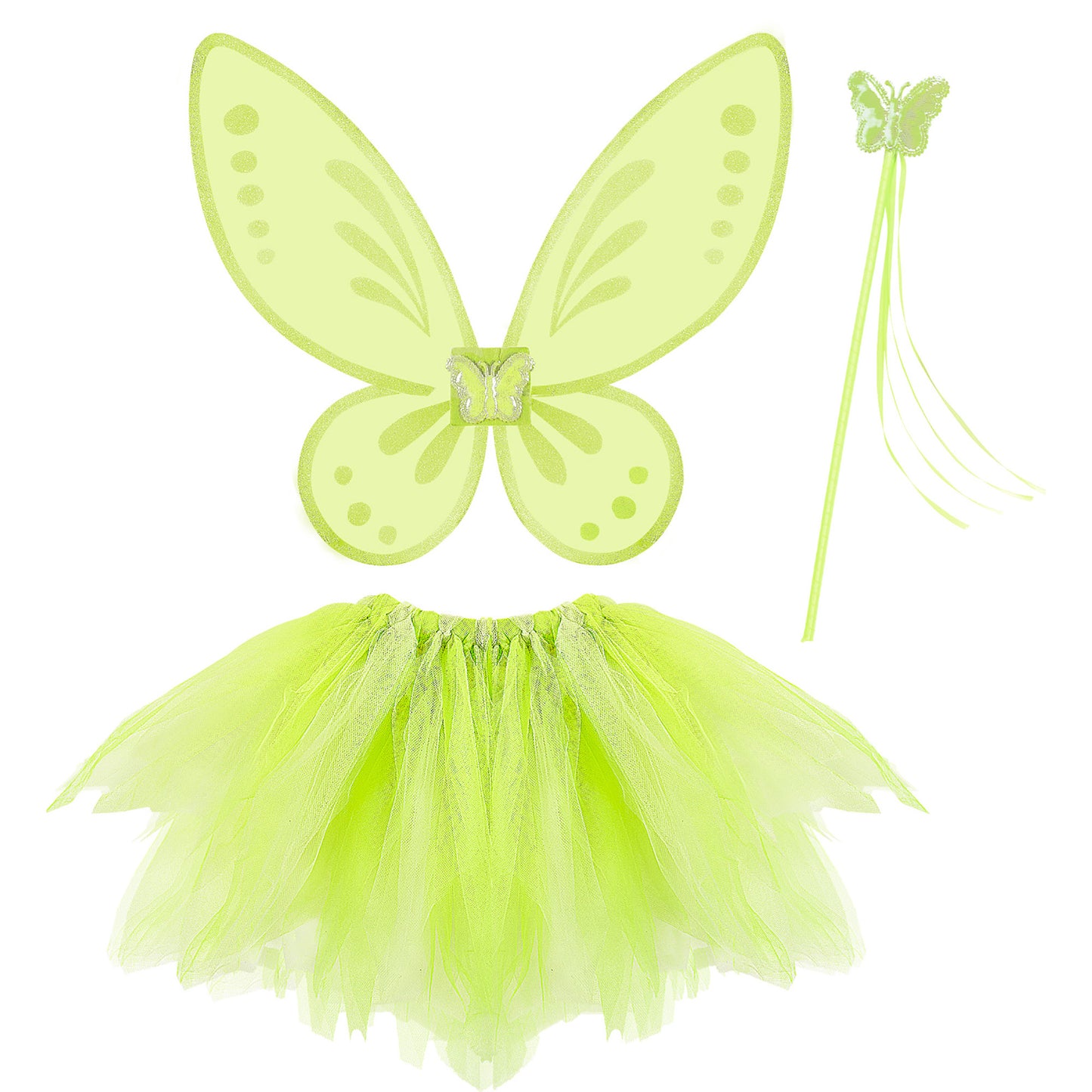 "MAGIC FAIRY" grün (Tutu, Flügel, Feenstab) – Vorderansicht