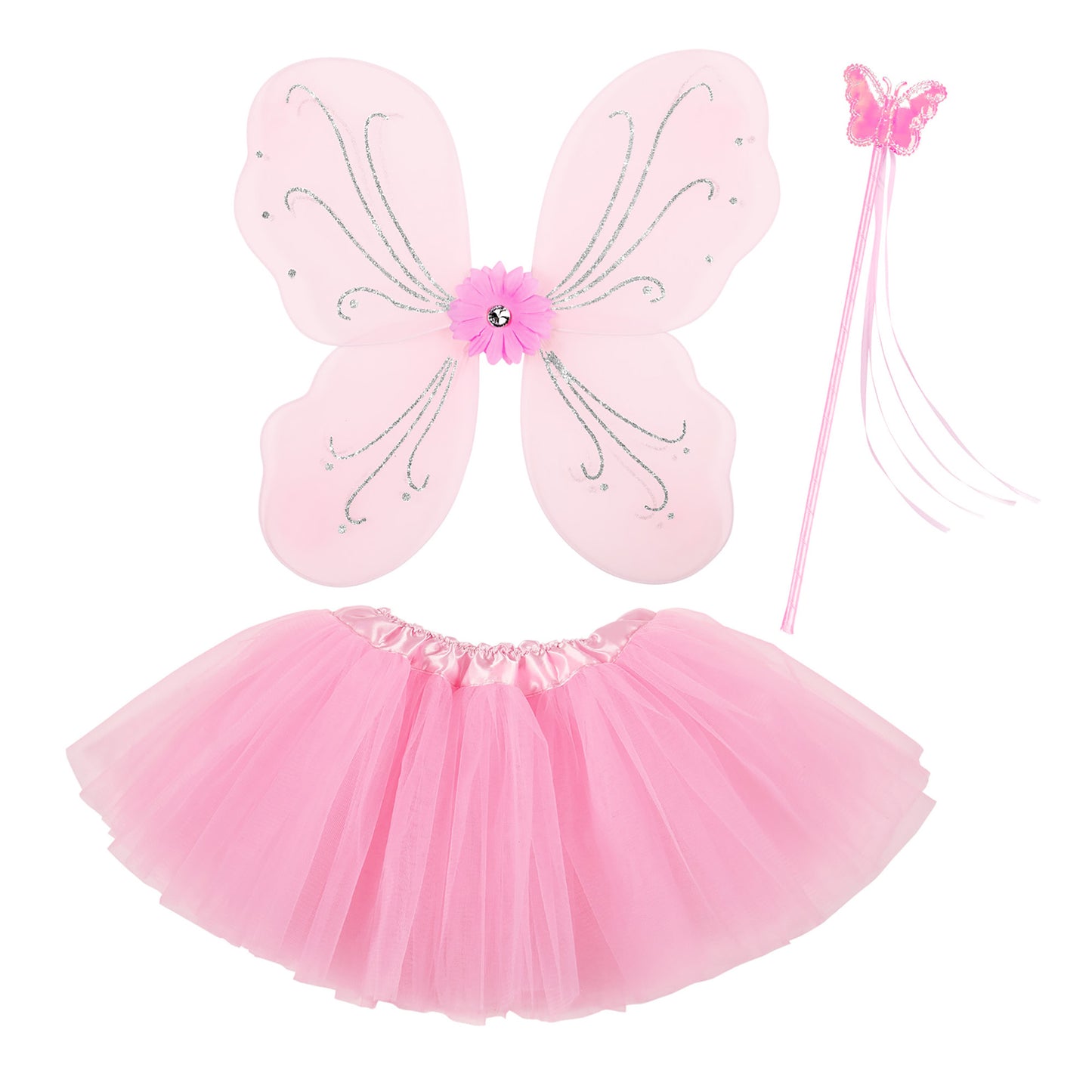 "MAGIC FAIRY" rosa (Tutu, Flügel, Feenstab) – Vorderansicht