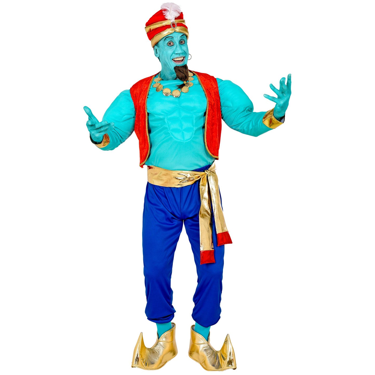 "MAGISCHER GENIE" (Muskelhemd, Weste, Hose, Schärpe, Schuhüberzieher, Turban) – Detailansicht