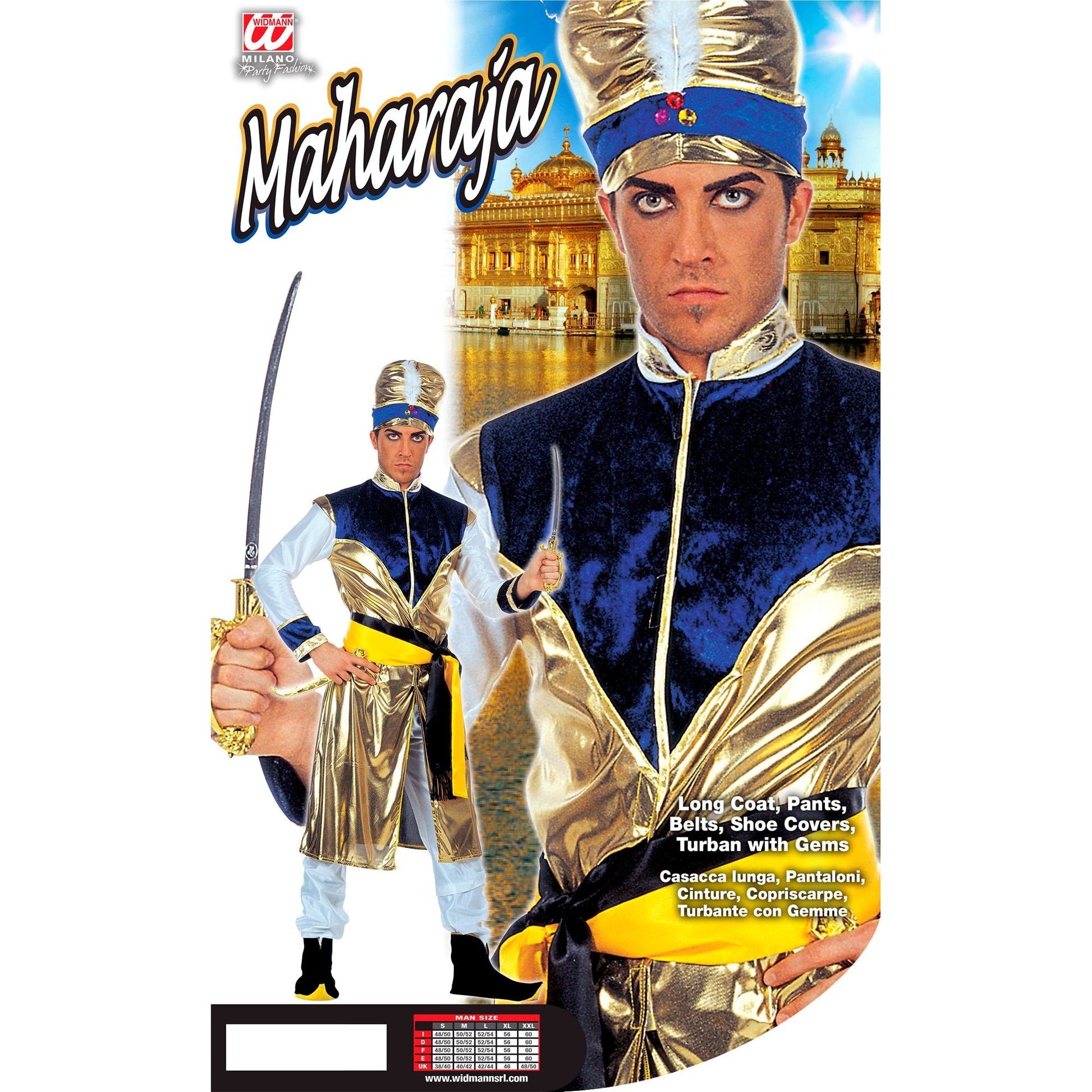 "MAHARADSCHA" (lange Kasack, Hose, Gürtel, Schuhüberzieher, Turban mit Edelsteinen) – Detailansicht