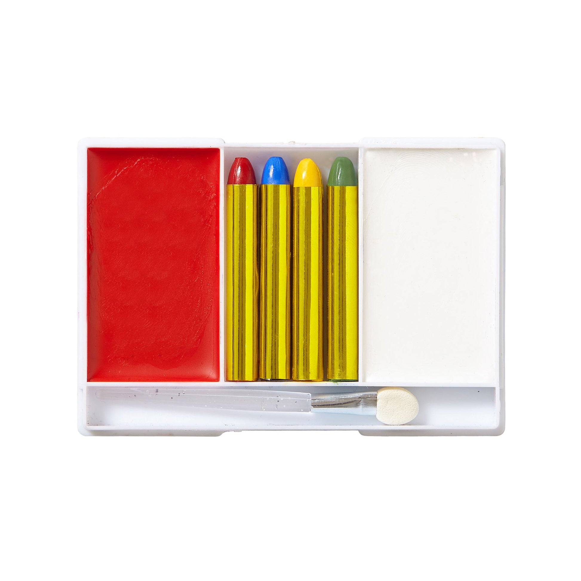"MAKE UP SET CLOWN" (4 Schminkstifte, rotes und weißes Make Up in Schale, Pinsel) - Farben in Schale: 12 g, Schminkstifte: 8 g – Detailansicht