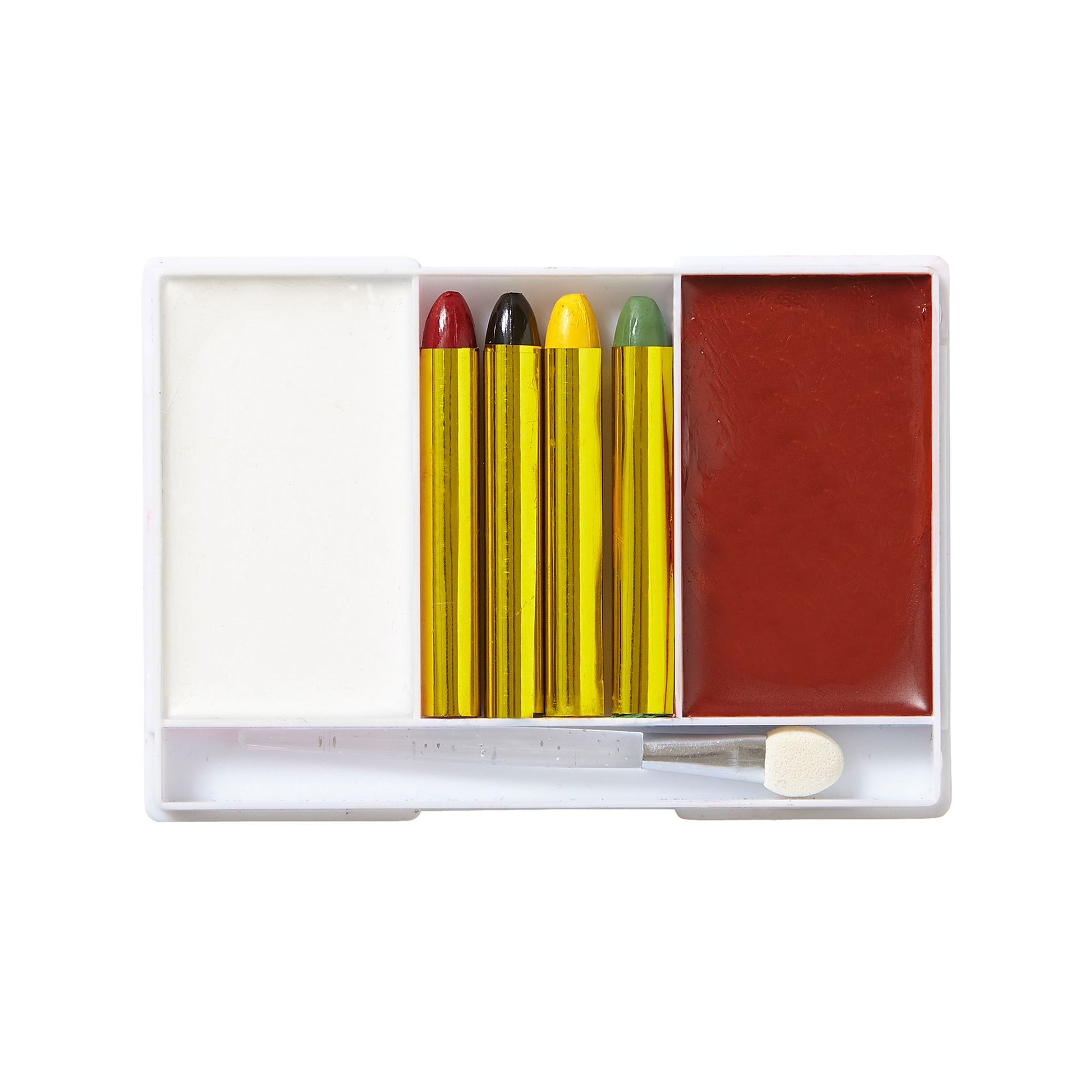 "MAKE UP SET INDIANER" (4 Schminkstifte, weinrotes und weißes Make up in Schale, Pinsel) - Farben in Schale: 12 g, Schminkstifte: 8 g – Detailansicht