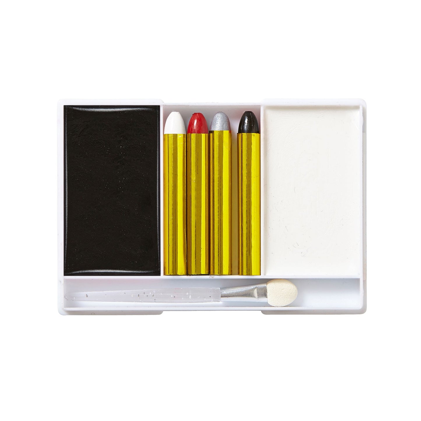 "MAKE UP SET SCHWARZ & WEIß" (4 Schminkstifte, schwarzes und weißes Make Up in Schale, Pinsel) - Farben in Schale: 12 g, Schminkstifte: 8 g – Detailansicht