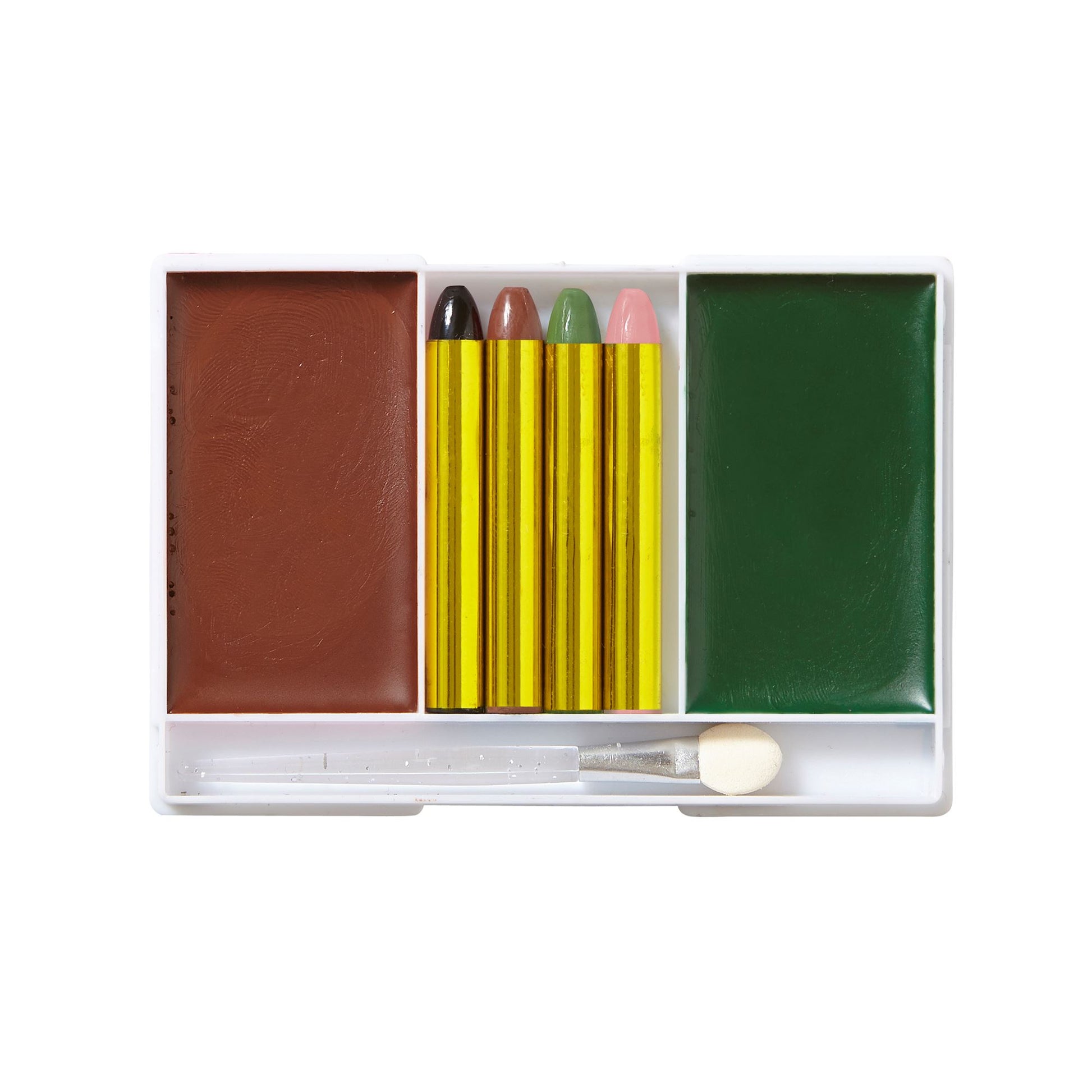 "MAKE UP SET SOLDAT" (4 Schminkstifte, braunes und grünes Make up inSchale, Pinsel) - Farben in Schale: 12 g, Schminkstifte: 8 g – Detailansicht