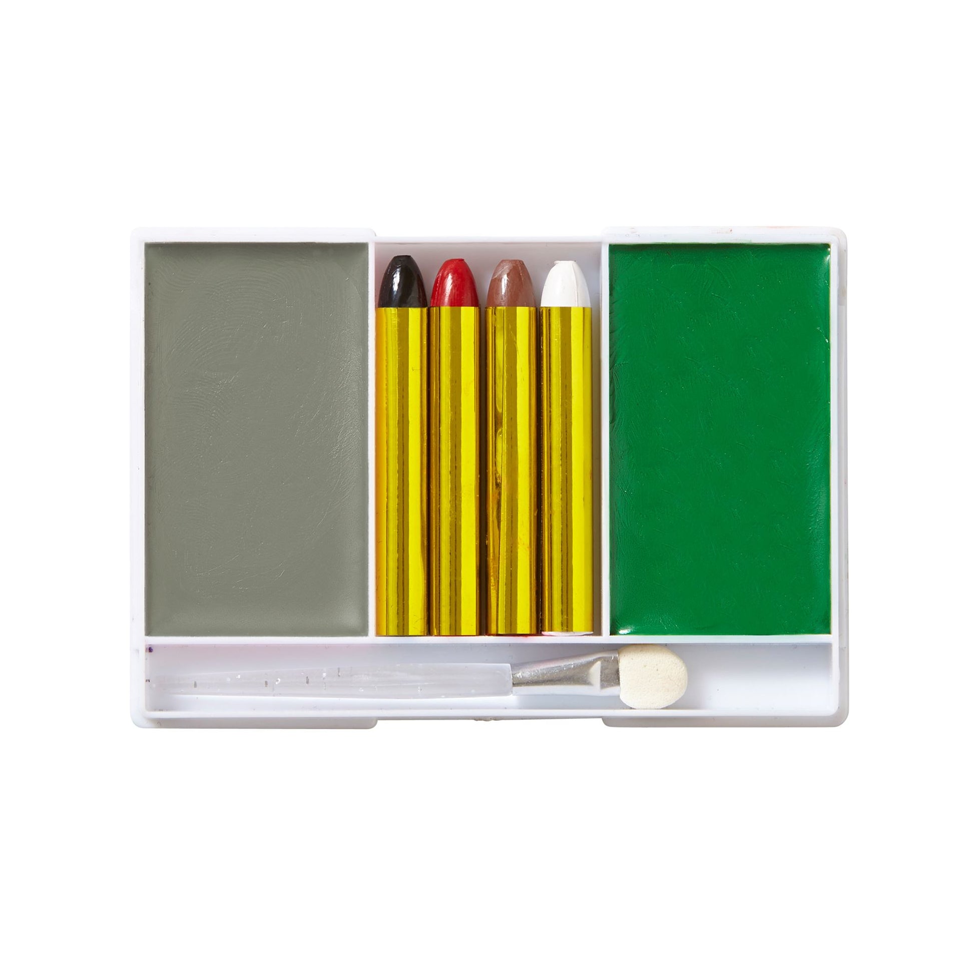 "MAKE UP SET ZOMBIE" (4 Schminkstifte, graues und grünes Make Up in Schale, Pinsel) - Farben in Schale: 12 g, Schminkstifte: 8 g – Detailansicht