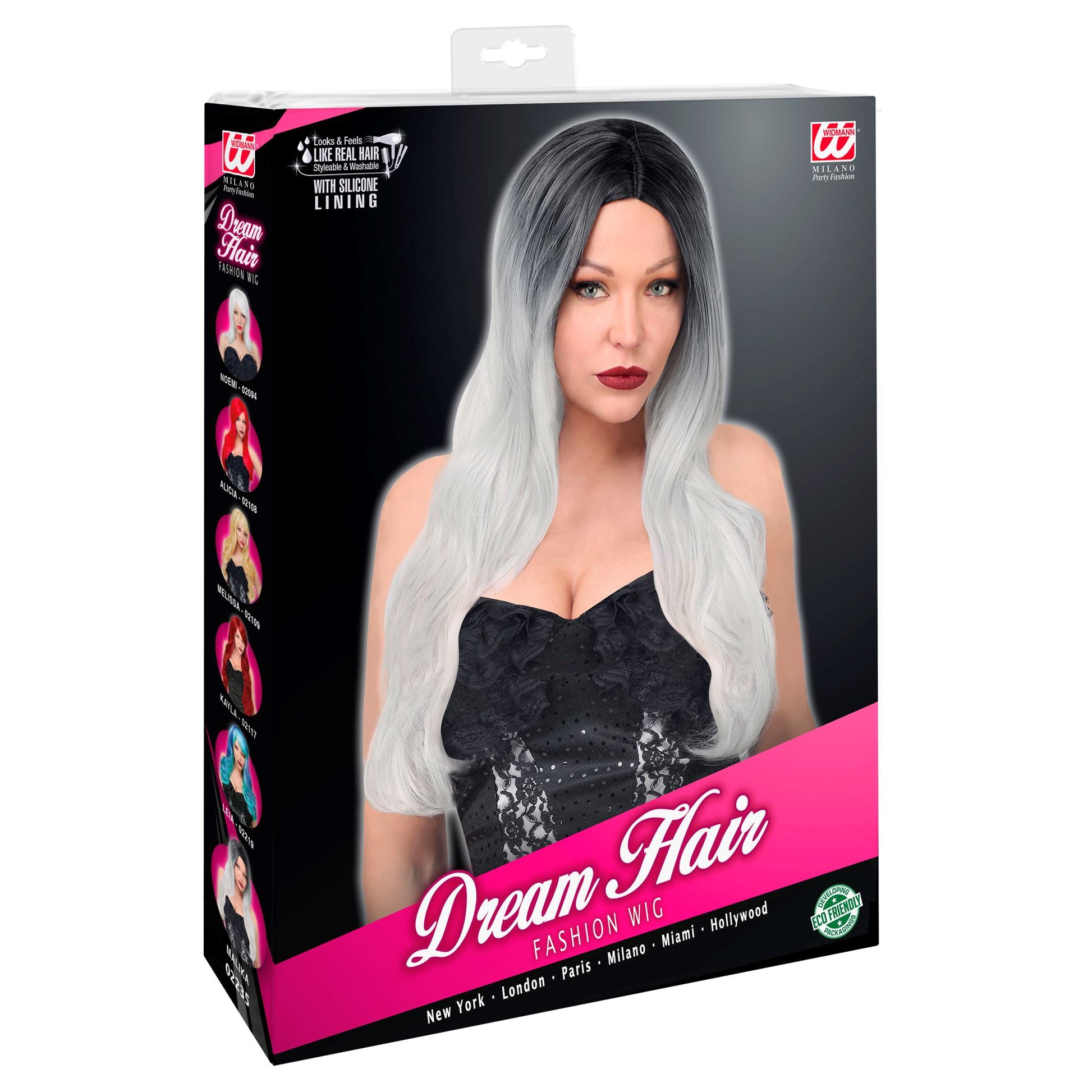 "MALIKA DREAM HAIR PERÜCKE" (mit hochwertiger Silikonhaut) in farbiger Box – Detailansicht