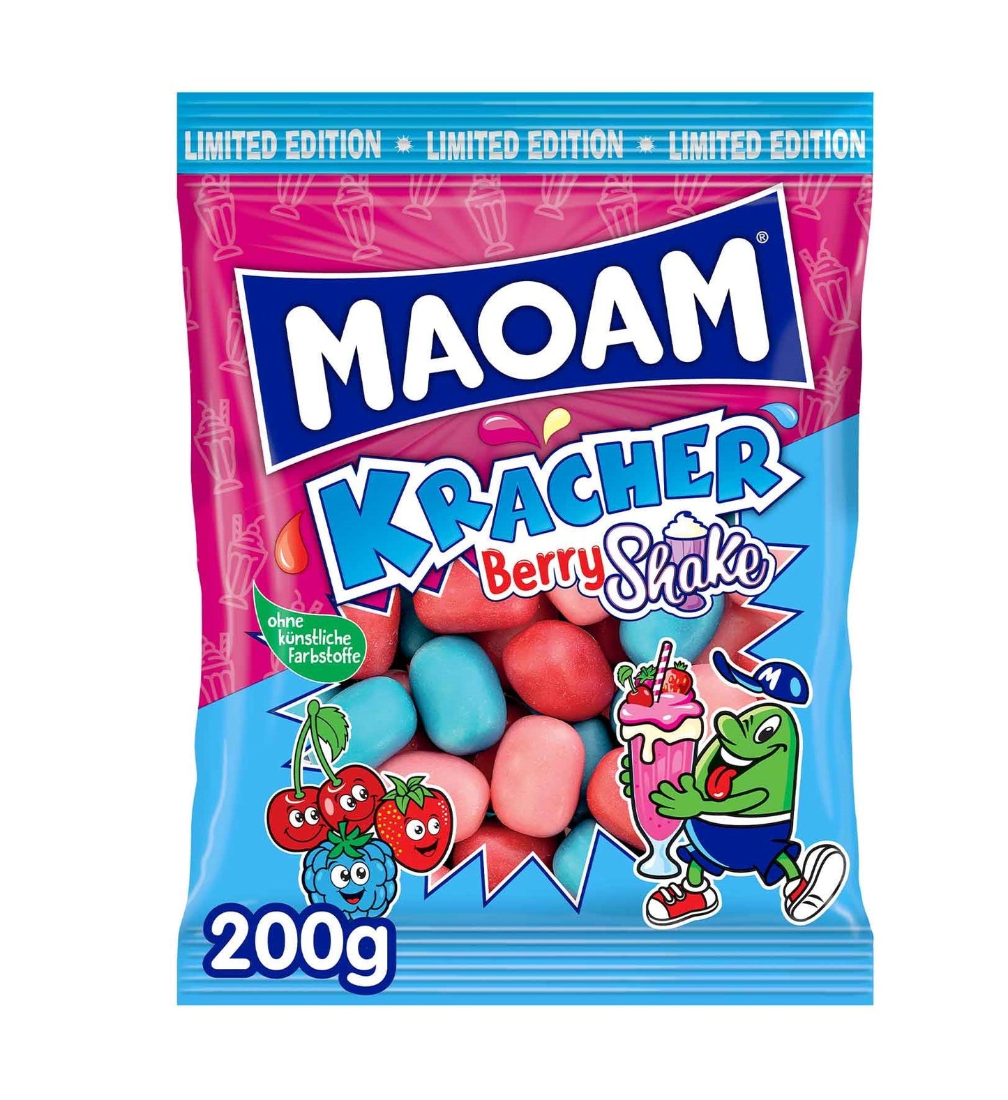 Maoam Kracher Berry Shake 200g  Kaubonbons in den Sorten Kirsche, Blaue Himbeere und Erdbeere
