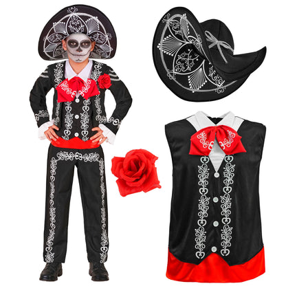 "MARIACHI DIA DE LOS MUERTOS" (Jacke, Hemd mit Weste und Fliege, Hose, Sombrero) – Detailansicht