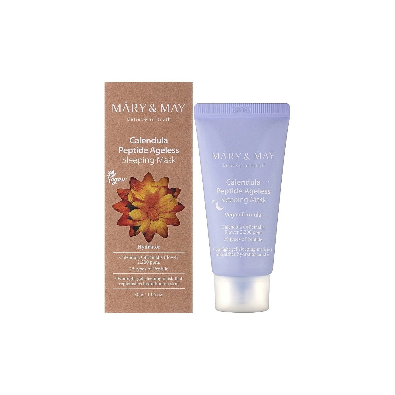 Mary and May, Calendula Peptide Ageless, Hydrating & Calming, Nacht-Schlafmaske, 30 g