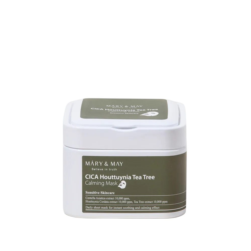Mary and May, CICA Houttuynia Tea Tree Calming, Soothing & Calming, Sheet Mask, For Face, Weekly or as needed, 30 pcs