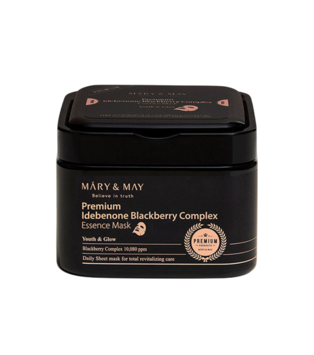 Mary and May, Premium Idebenone Blackberry Complex, Glowing, Sheet Mask, For Face, 20 pcs