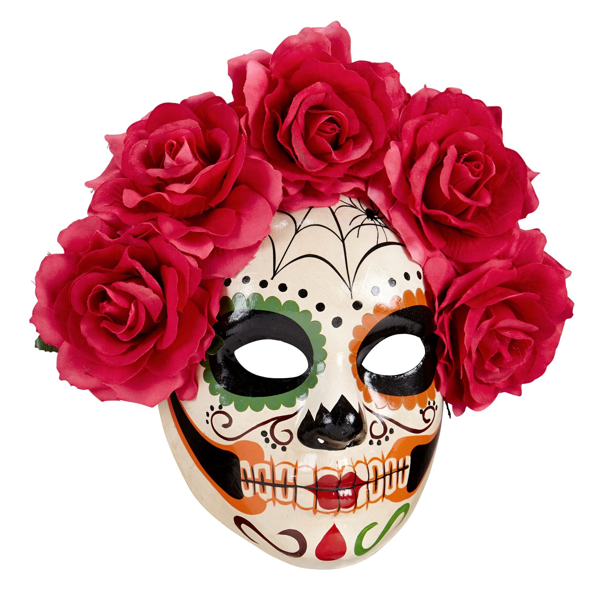 "MASKE DIA DE LOS MUERTOS DEKORIERT MIT ROTEN ROSEN" – Vorderansicht
