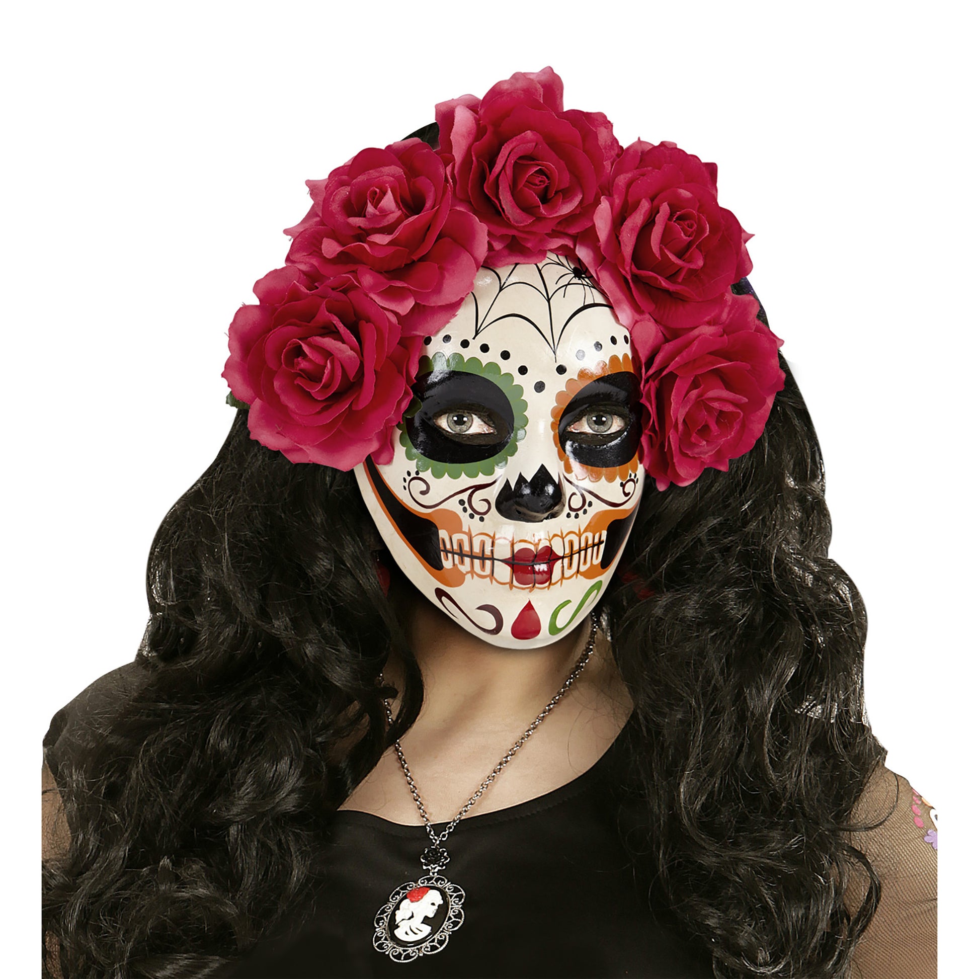 "MASKE DIA DE LOS MUERTOS DEKORIERT MIT ROTEN ROSEN" – Detailansicht