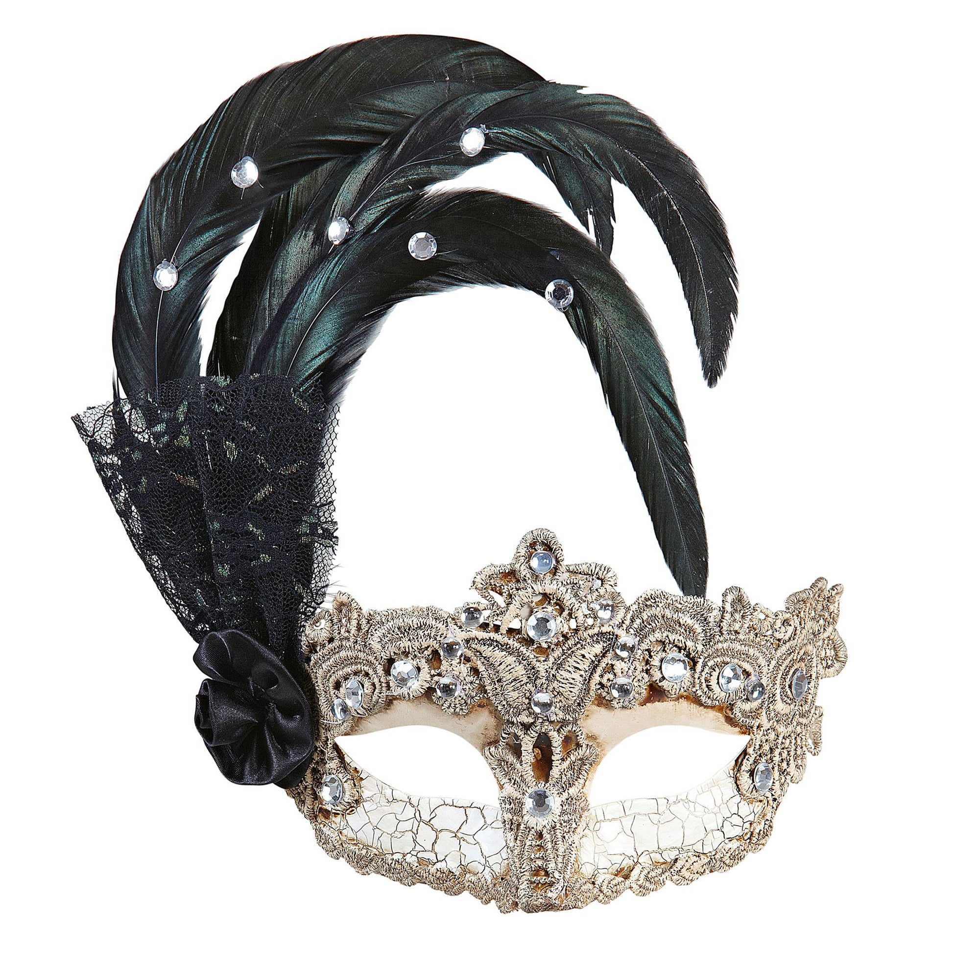 "MASKE GRAN GALA MAKRAMEE MIT FEDERN UND STRASS" – Vorderansicht
