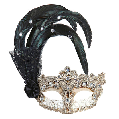 "MASKE GRAN GALA MAKRAMEE MIT FEDERN UND STRASS" – Vorderansicht