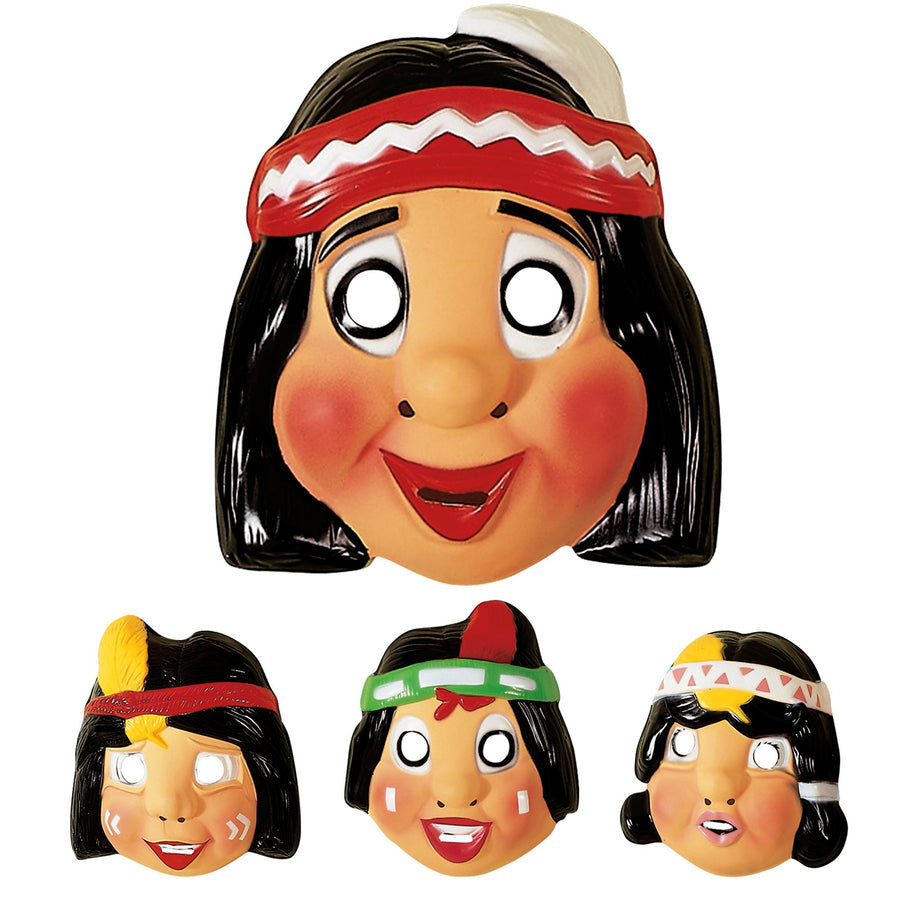 "MASKE INDIANER AUS KUNSTSTOFF" in 4 Modellen sort – Vorderansicht