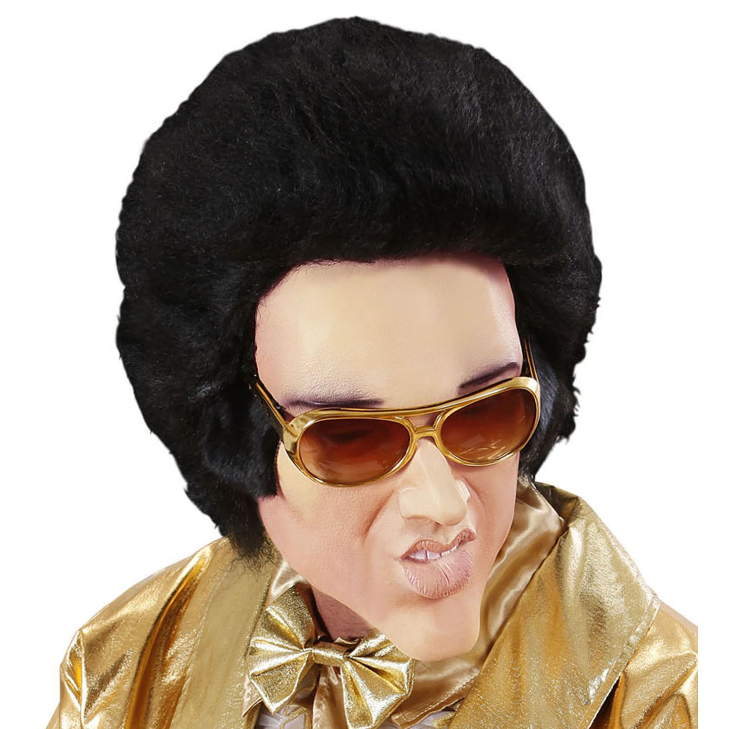 "MASKE KING OF ROCK 'N' ROLL AUS LATEXSCHAUM MIT PERÜCKE" – Vorderansicht