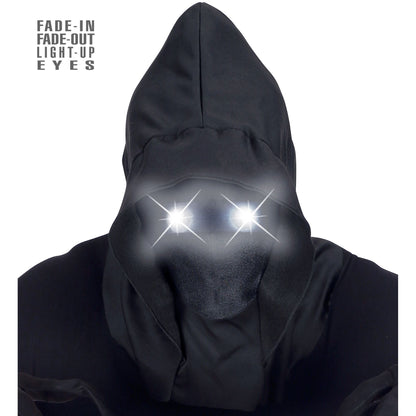 "MASKE UNSICHTBARES GESICHT MIT KAPUZE UND WEIßEN LEUCHTENDEN AUGEN - FADE-IN-FADE OUT EFFEKT" – Vorderansicht