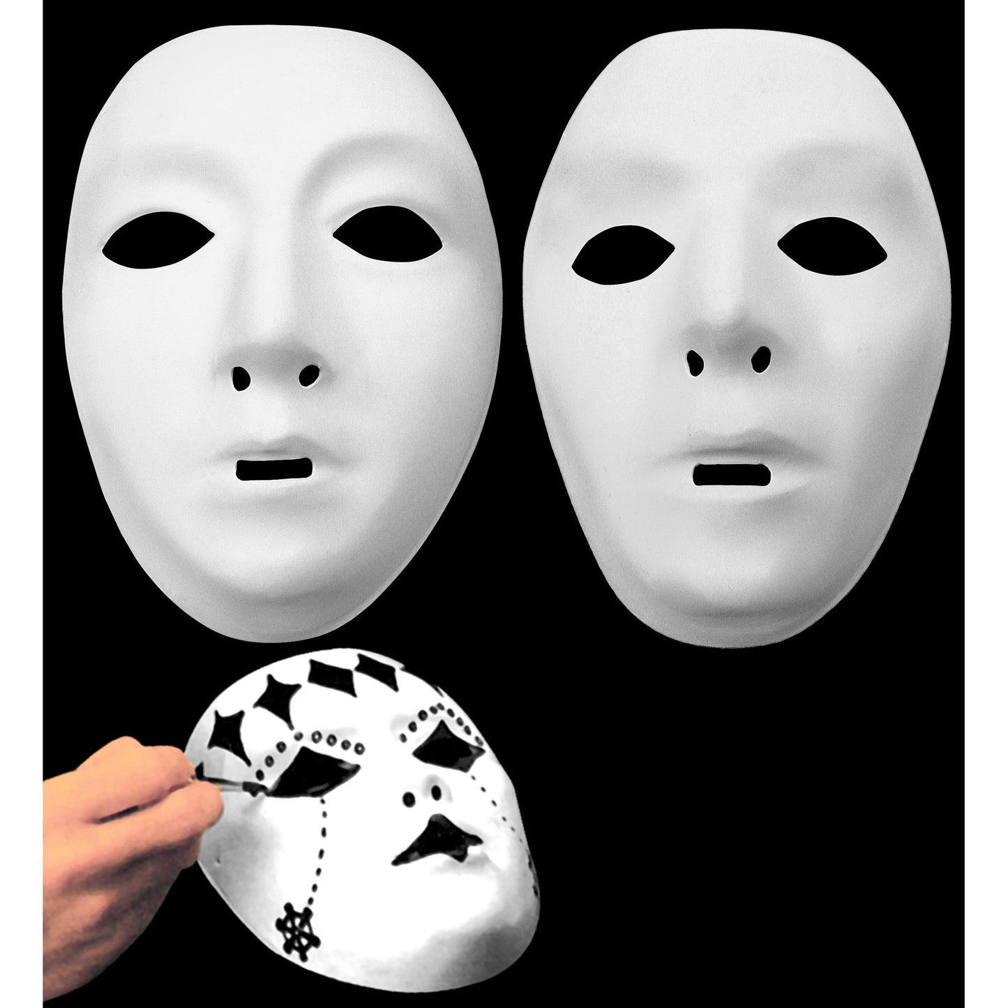 "MASKE ZUM BEMALEN AUS KUNSTSTOFF WEIß" in 2 Modellen sort – Vorderansicht