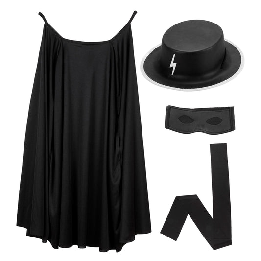"MASKIERTER BANDIT" Dress- Up- Set (Umhang, Hut, Maske, Bauchbinde) – Vorderansicht