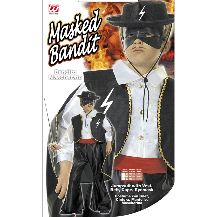 "MASKIERTER BANDIT" (Kostüm mit Weste, Gürtel, Umhang, Maske) – Detailansicht