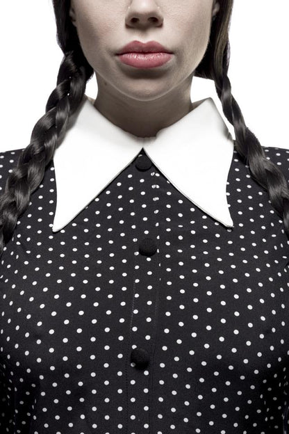 Maskparadise Wednesday Kostüm – Schwarzes Polka Dot Maxi Kleid – Seitenansicht